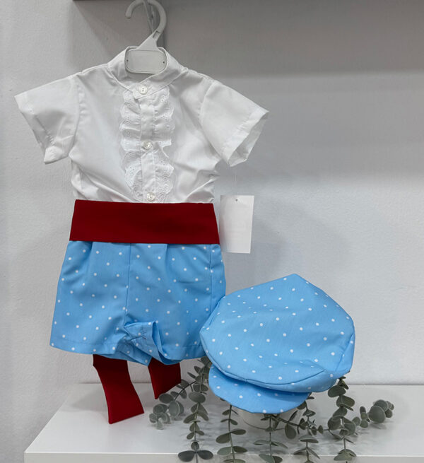 Conjunto niño flamenco con gorra celeste