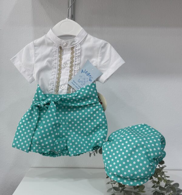 Conjunto flamenco niño encaje verde agua