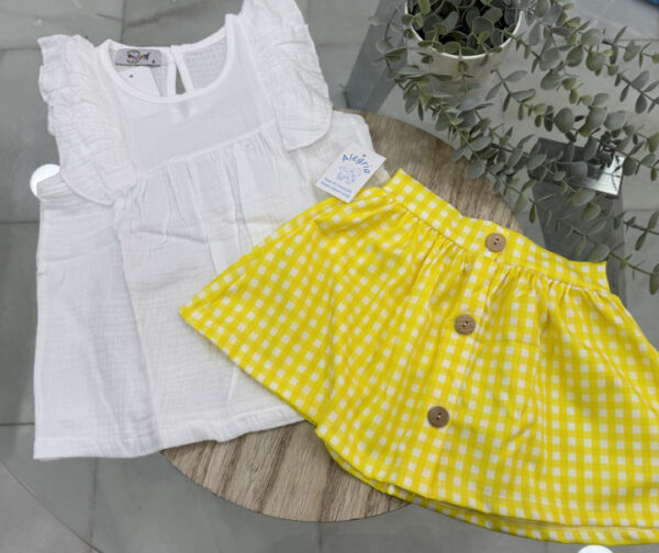Conjunto infantil bambula falda botones