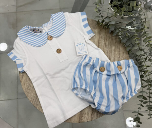 Conjunto algodón rayas celeste