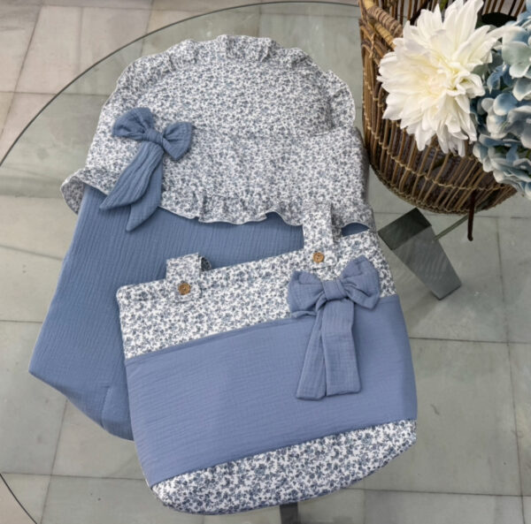 Saco capazo con talega bambula flores azul
