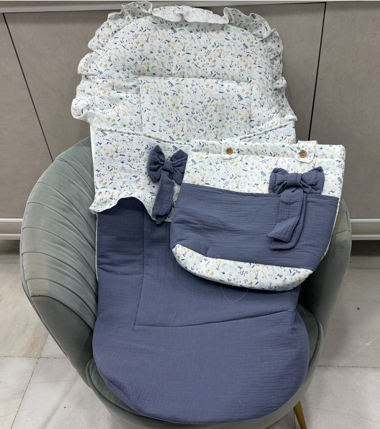 Saco silla paseo con bolso estampado azul