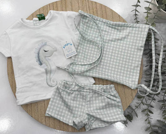Conjunto baño Vichi modelo niño caballito de mar con talega
