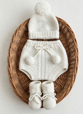 Conjunto braguita, Patucos y gorro blanco